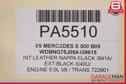 03-06 Mercedes W220 S500 Front Left Top Upper Seat Cushion Black OEM