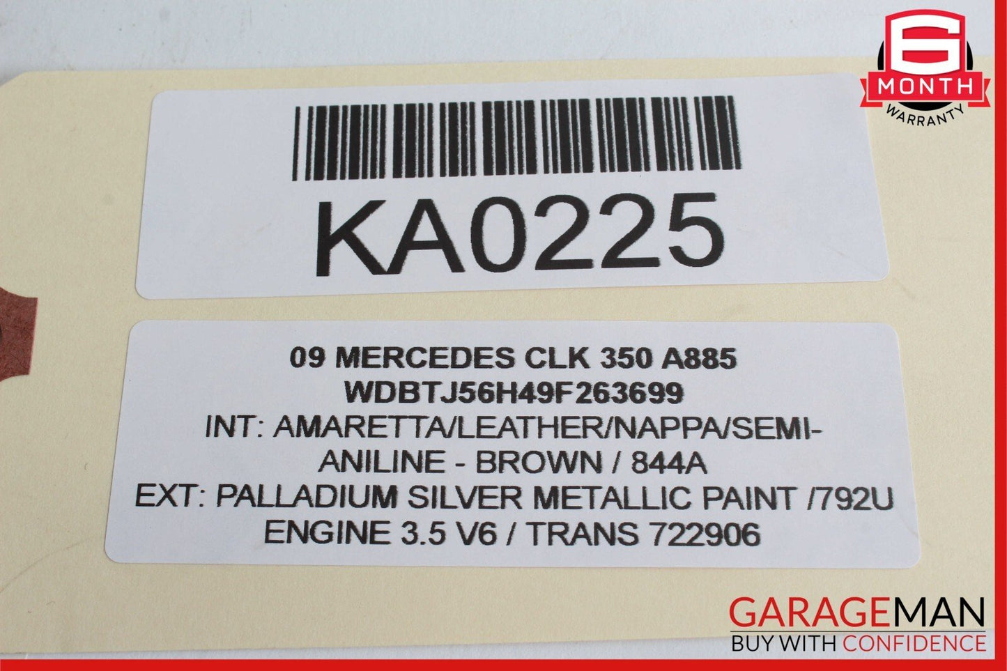 03-09 Mercedes W209 CLK350 Rear Right Passenger Side Bolster Cushion Cover Brown