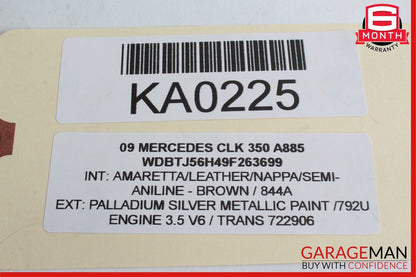03-09 Mercedes W209 CLK350 Rear Right Passenger Side Bolster Cushion Cover Brown