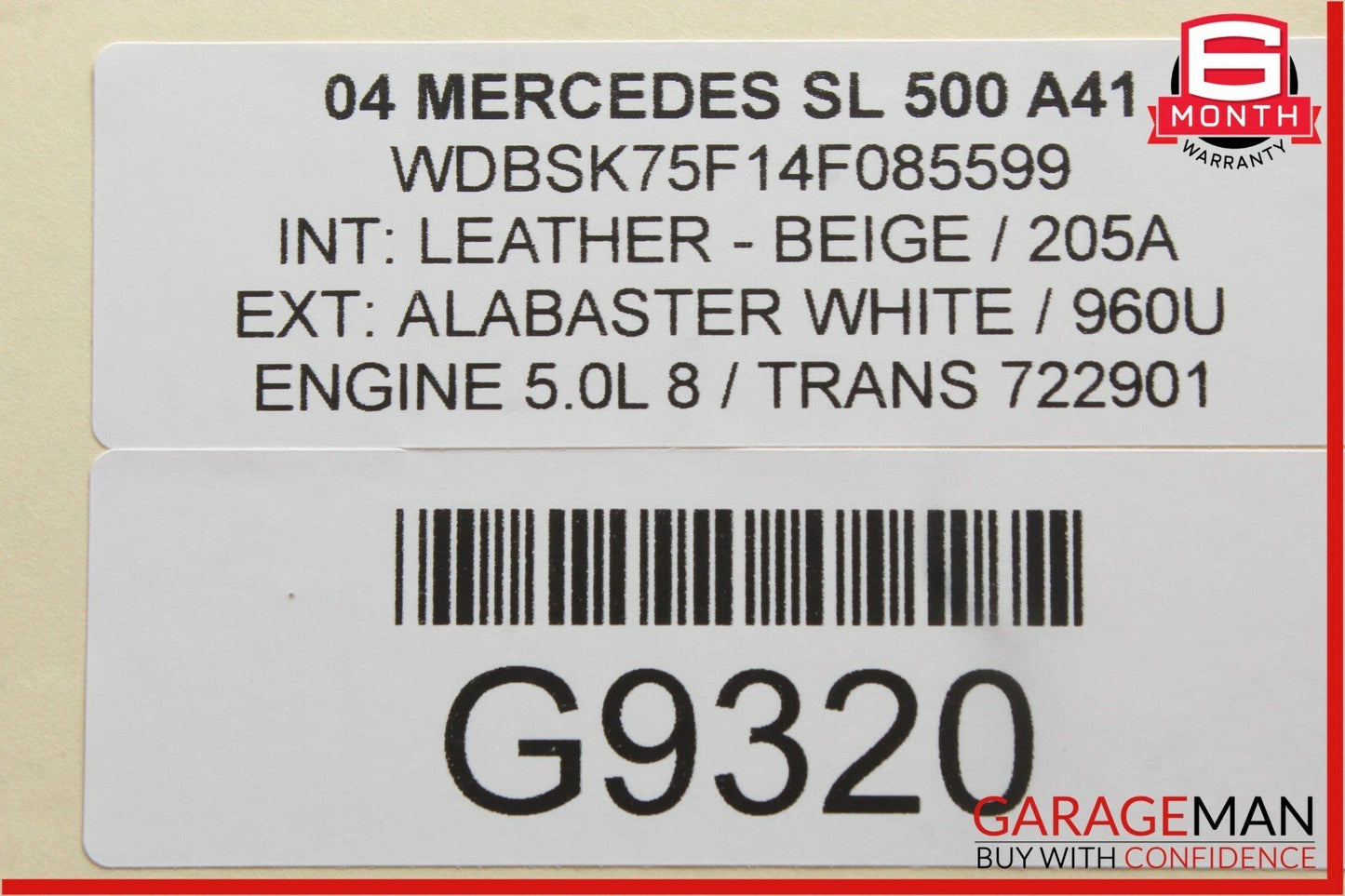 03-06 Mercedes R230 SL500 Rear Center Console Lid Cover Panel Leather Beige OEM