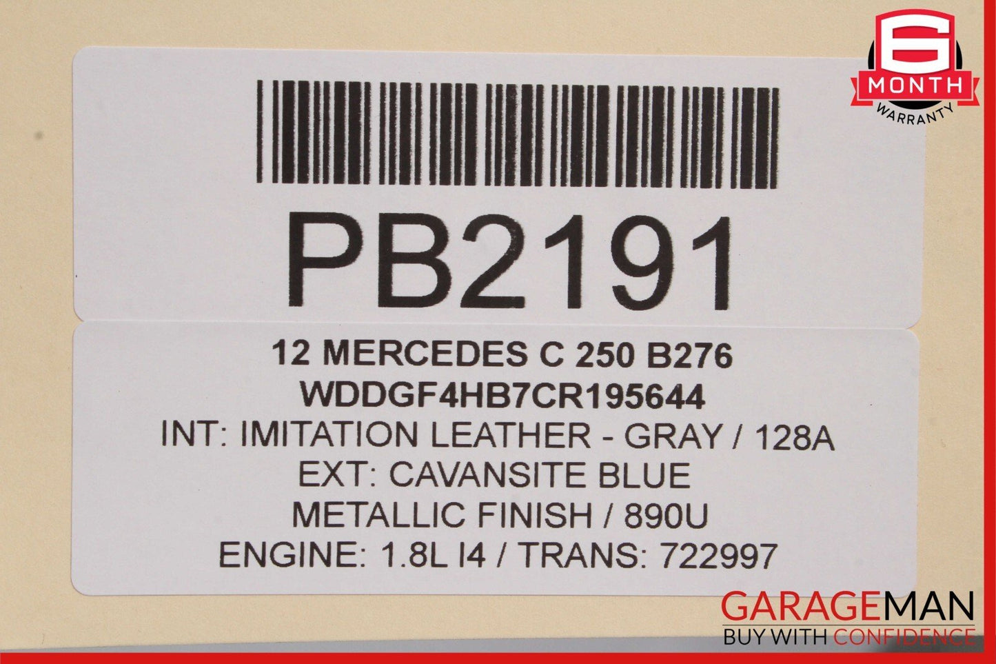 08-14 Mercedes W204 C300 C250 Sedan Front Right Top Upper Seat Cushion Gray
