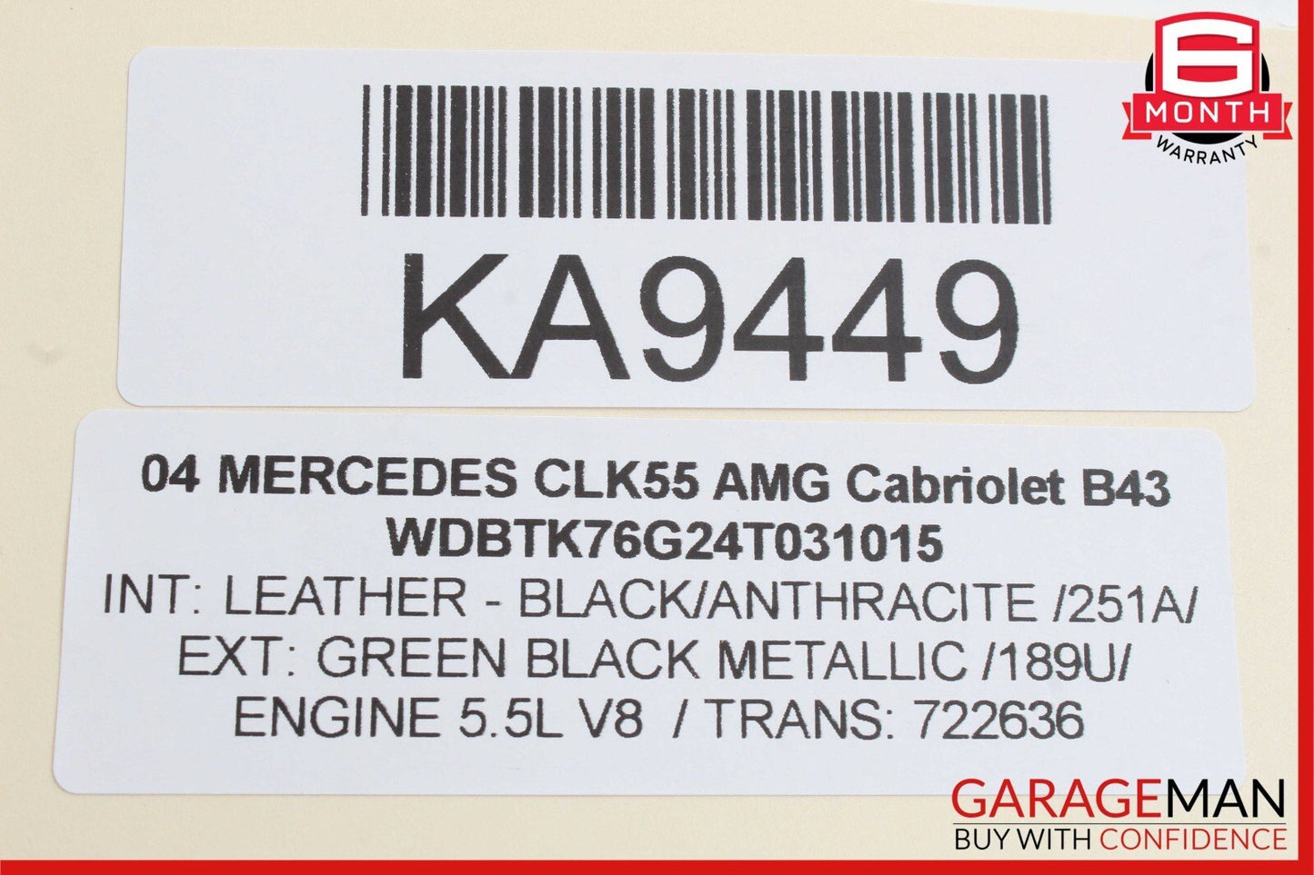 03-09 Mercedes W209 CLK55 Front Right Door Handle Keyless Go Green Black