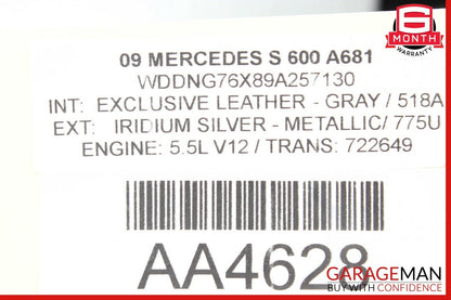07-13 Mercedes W221 S600 S63 AMG Rear Right Exterior Door Handle Keyless Go
