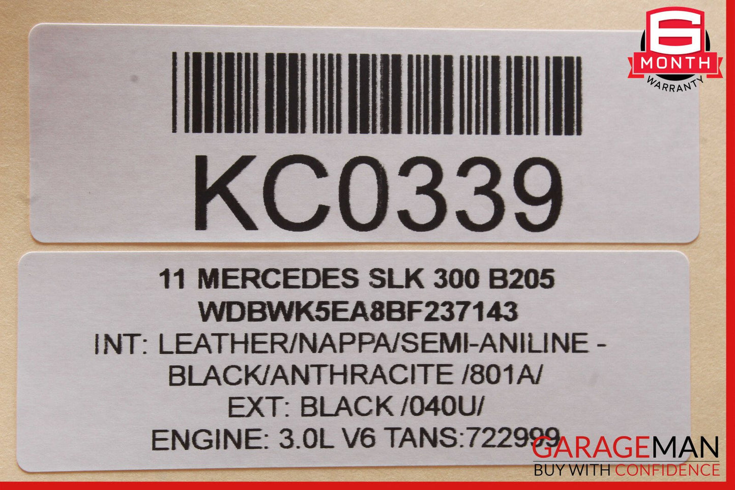 05-11 Mercedes R171 SLK300 SLK350 Sun Visor Sunvisor Shade Right Side Black OEM