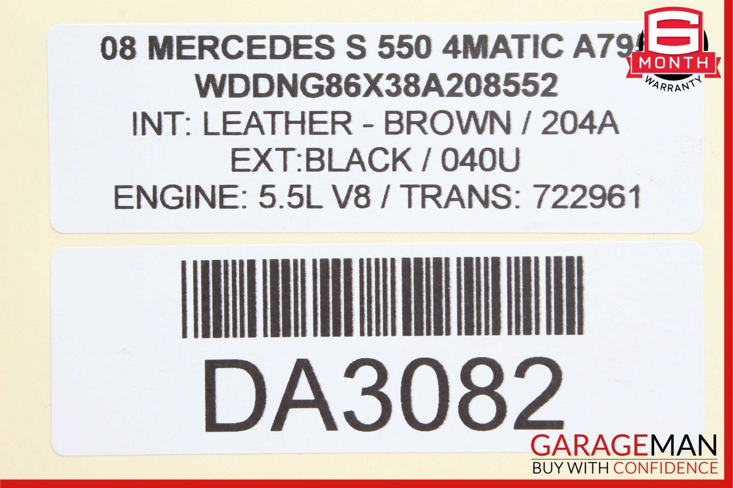 07-09 Mercedes W221 S550 S65 AMG Top Upper Rear View Mirror Brown 2218110007 OEM