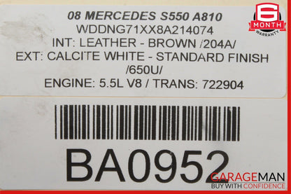 07-13 Mercedes W221 S550 S600 S63 AMG Rear Right Window Regulator Motor OEM