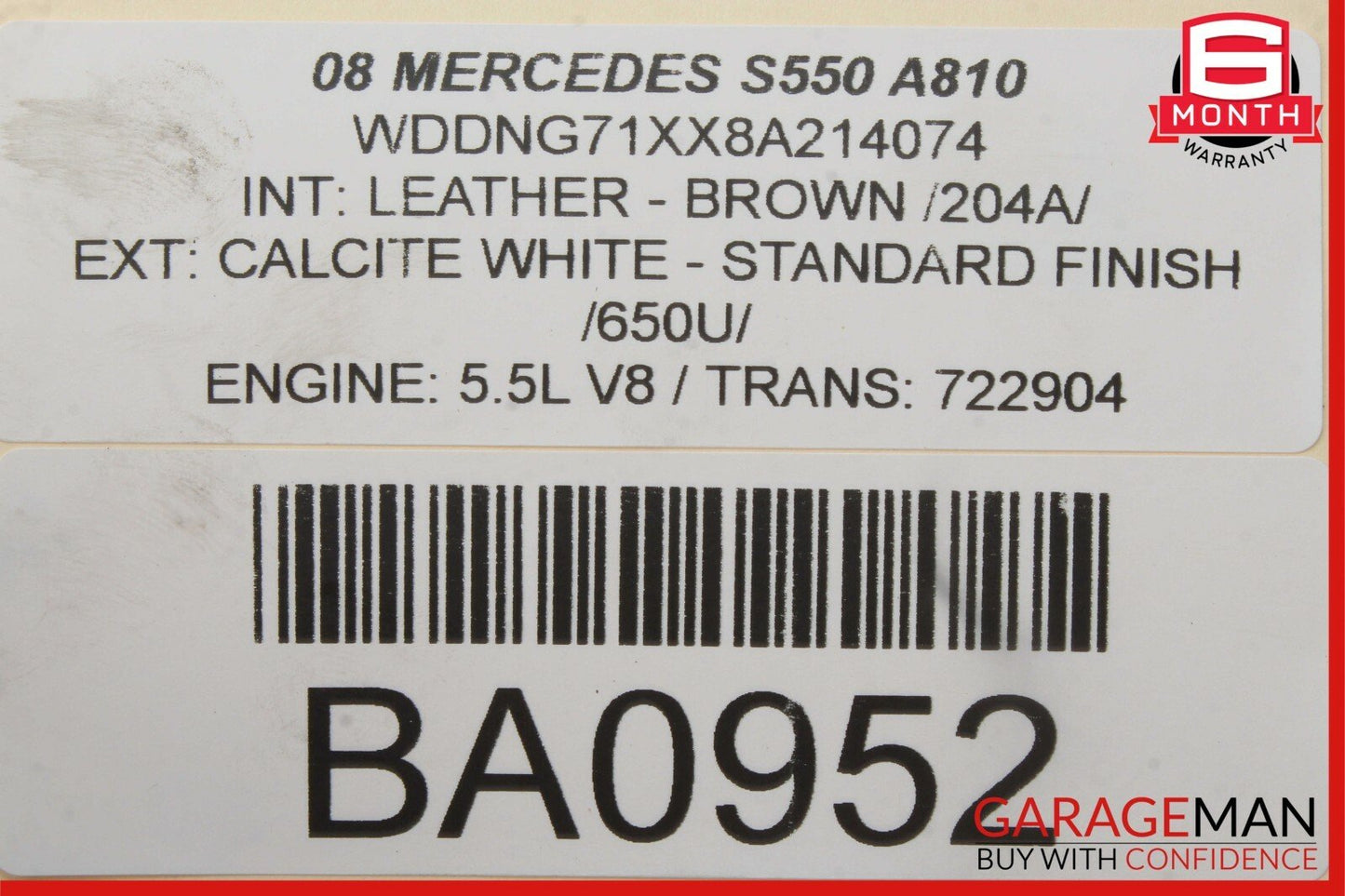 07-13 Mercedes W221 S550 S600 S63 AMG Rear Right Window Regulator Motor OEM
