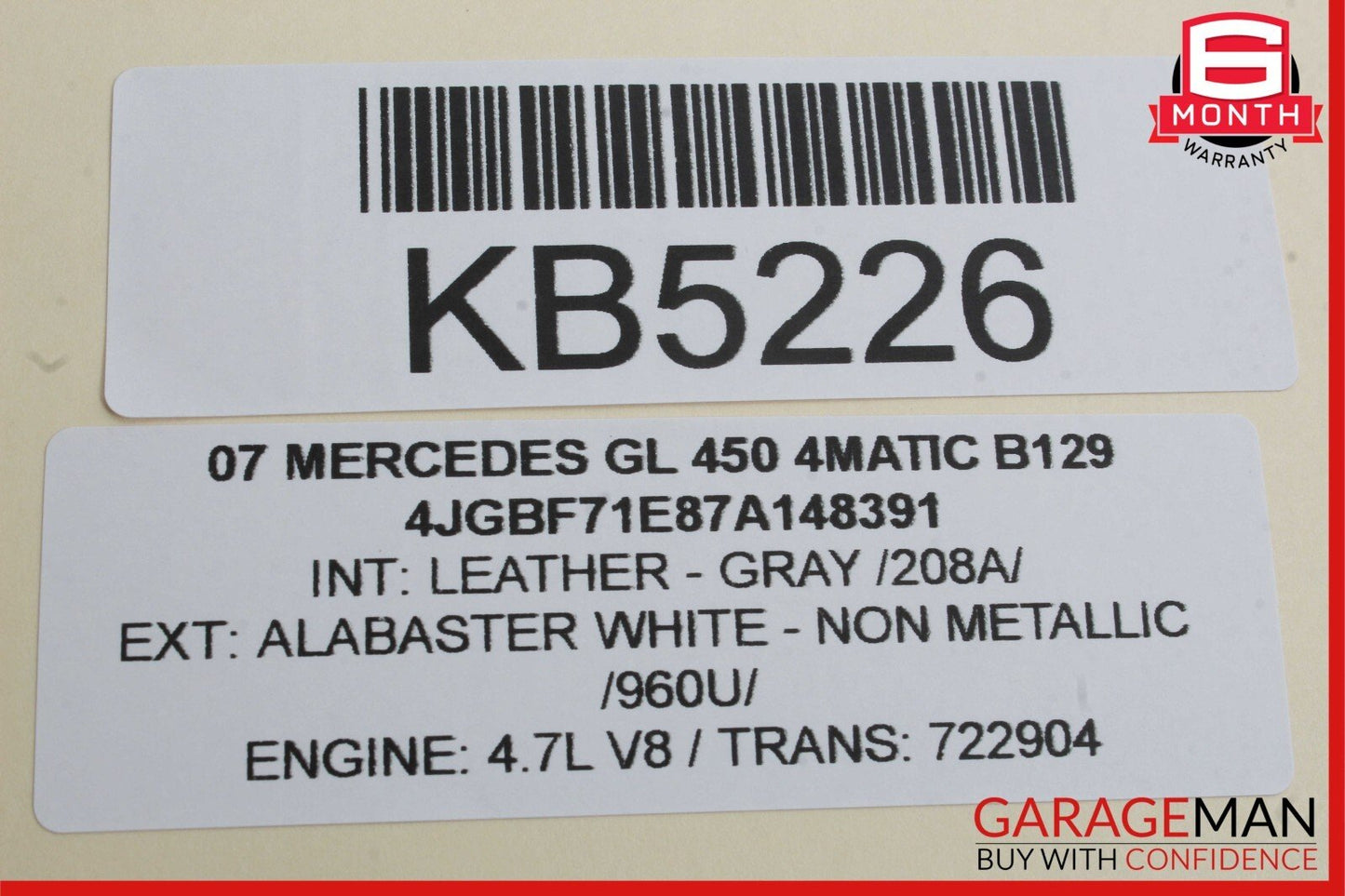 06-13 Mercedes GL450 R350 ML500 Rear Overhead Dome Light Parking Sensor Gray