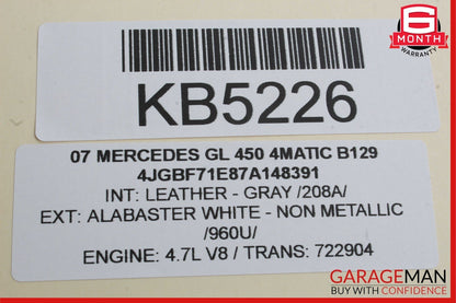 06-13 Mercedes GL450 R350 ML500 Rear Overhead Dome Light Parking Sensor Gray