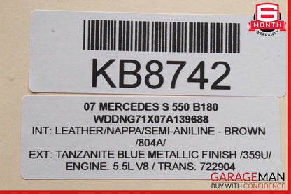 07-09 Mercedes W221 S550 Interior Top Upper Rear View Inside Dim Mirror Brown