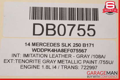 12-16 Mercedes R172 SLK250 Front Right Lower Bottom Seat Cushion Cover Gray OEM