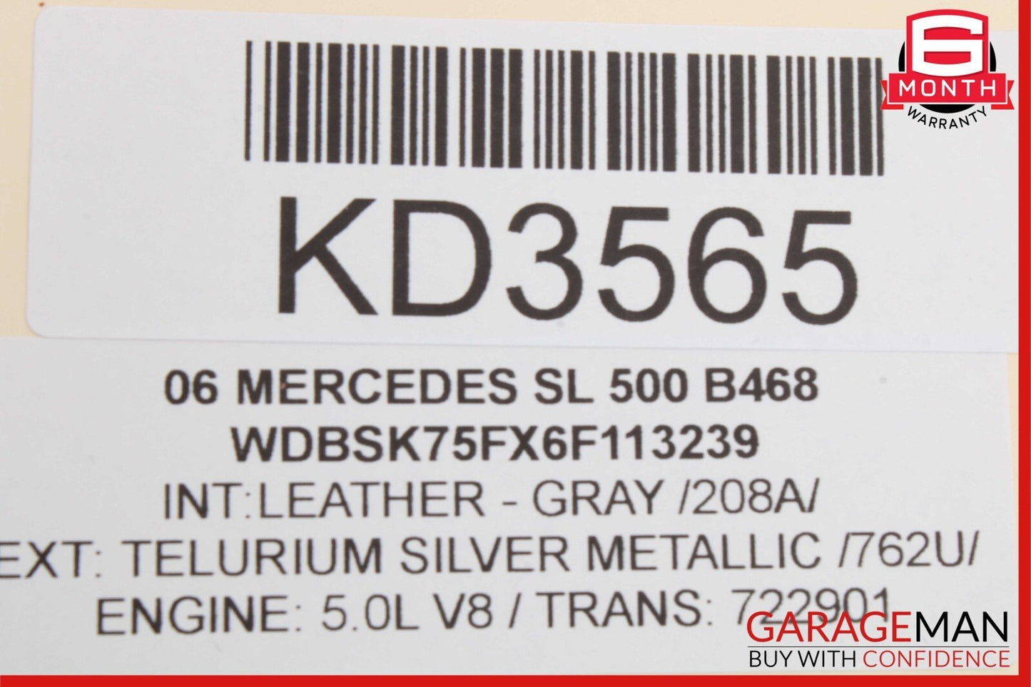 03-12 Mercedes R230 SL500 SL550 Window Quarter Glass Rear Left Plate Panel OEM