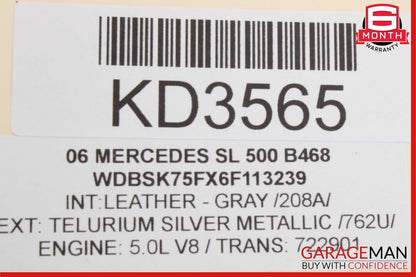 03-12 Mercedes R230 SL500 SL550 Window Quarter Glass Rear Left Plate Panel OEM