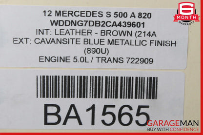 07-13 Mercedes W221 S500 Front Right Side Exterior Door Handle Keyless Go Blue
