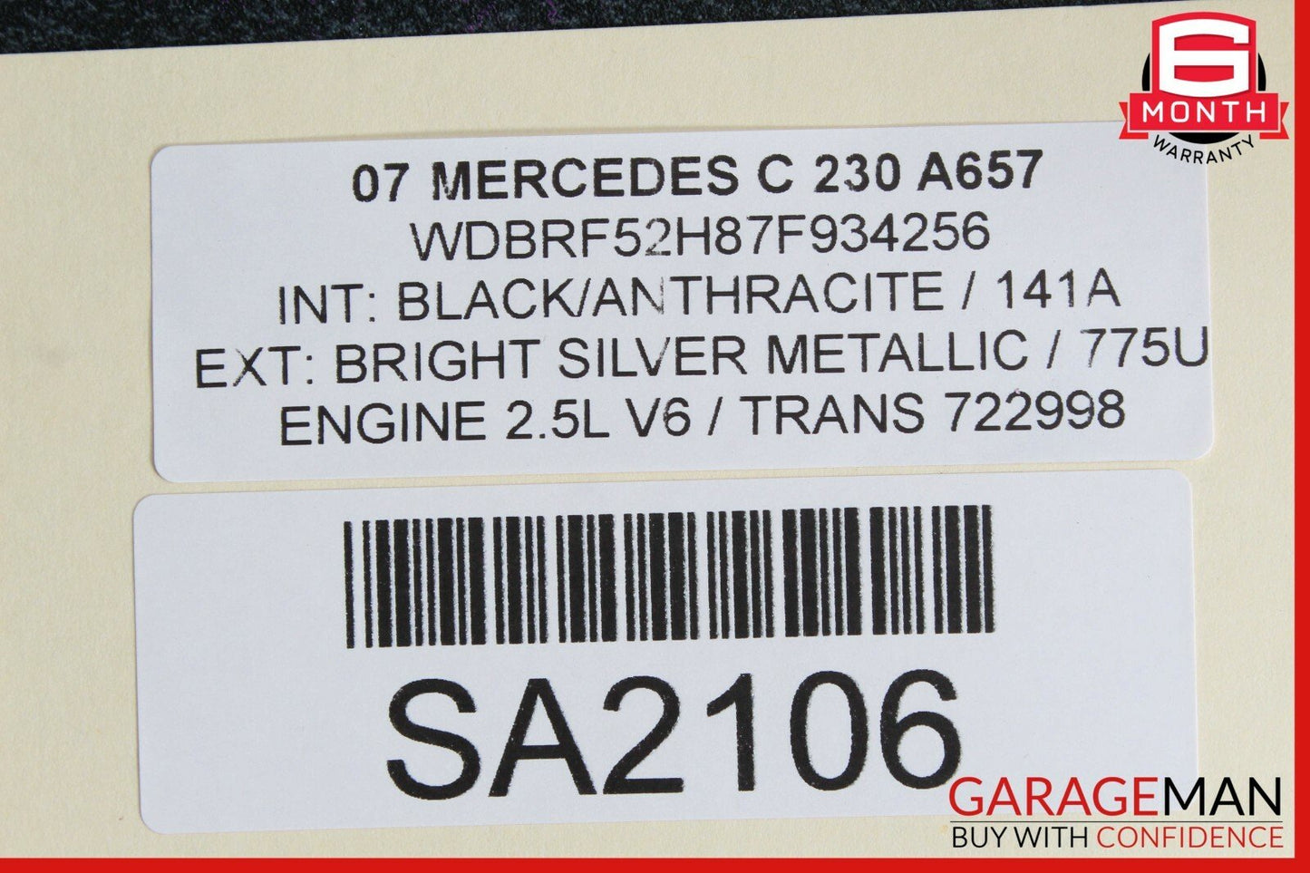05-07 Mercedes W203 C230 Front Right Side Top Upper Seat Cushion Cover Black OEM