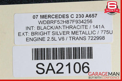 05-07 Mercedes W203 C230 Front Right Side Top Upper Seat Cushion Cover Black OEM
