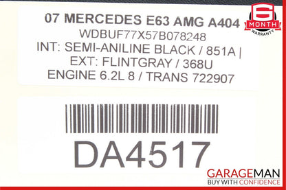 07-09 Mercedes W211 E63 AMG Front Left Driver Side Top Upper Seat Cushion Black