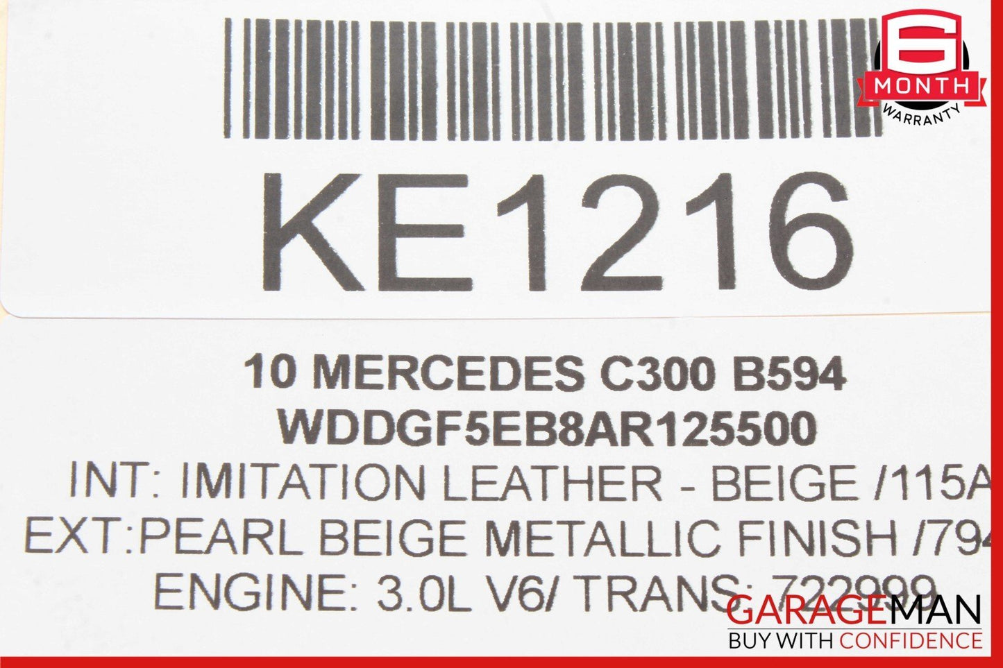 08-14 Mercedes W204 C250 C350 C300 Top Upper Rear View Mirror Assembly Beige OEM