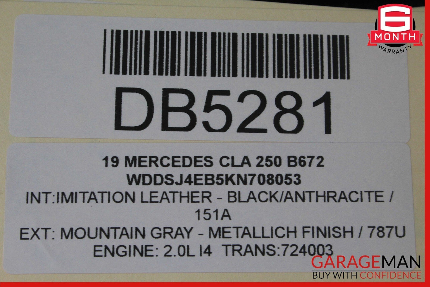 14-19 Mercedes W117 CLA250 Rear Left Top Upper Seat Cushion Cover Assy Black