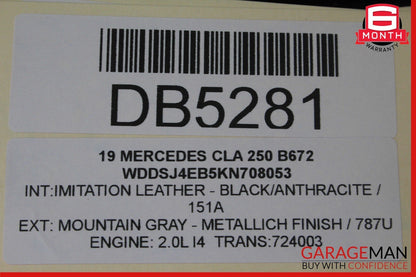 14-19 Mercedes W117 CLA250 Rear Left Top Upper Seat Cushion Cover Assy Black