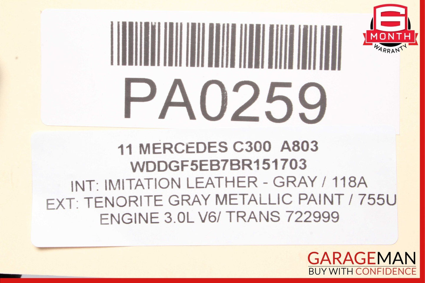 08-14 Mercedes W204 C250 C300 Sport Right Side Skirt Rocker Panel Moulding Gray