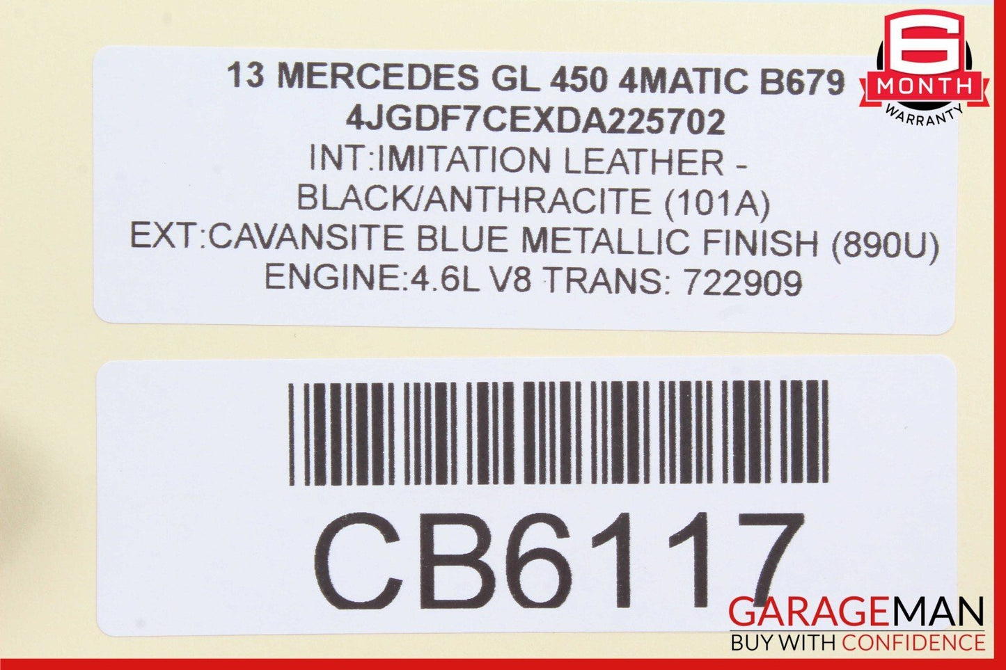 13-16 Mercedes X166 GL450 GL550 Inner Tail Light Lamp Rear Left Driver Side OEM