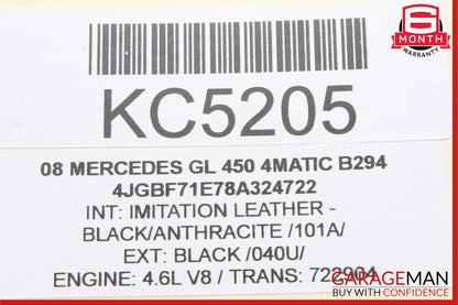06-12 Mercedes X164 GL450 Front Left Driver Seat Belt Seatbelt Retractor Black
