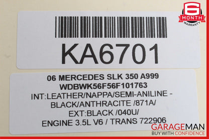 05-11 Mercedes R171 SLK350 Front Right Sun Visor Sunvisor Shade Cover Black