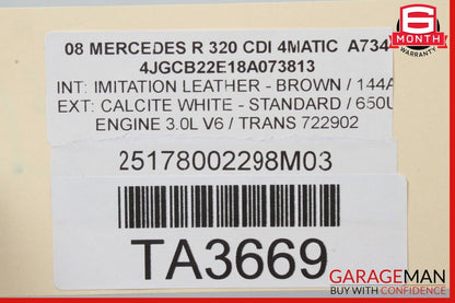 06-12 Mercedes R320 R350 R500 Panoramic Pano Sunroof Rail Track Frame Assembly