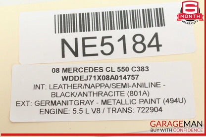 07-09 Mercedes W216 CL550 Front Left Driver Side Door Rear View Mirror Gray OEM