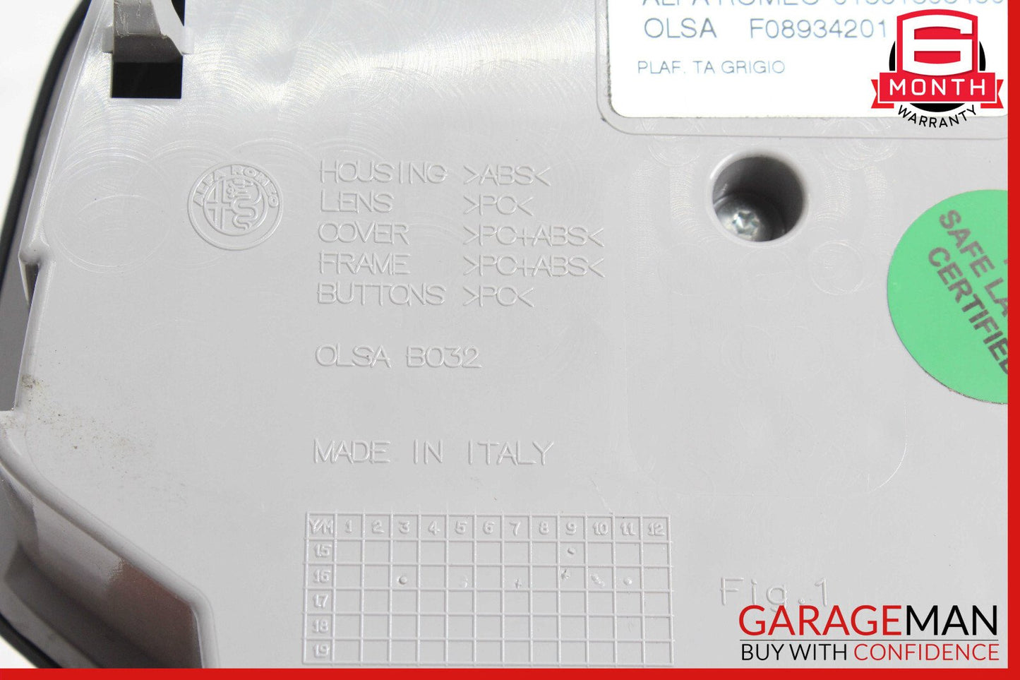 17-22 Alfa Romeo Stelvio Overhead Console Dome Light Lamp Switch OEM