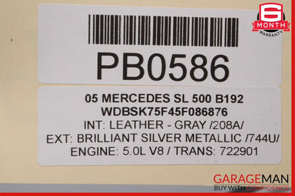 03-08 Mercedes R230 SL500 Convertible Hard Top Folding Roof Panel Silver OEM