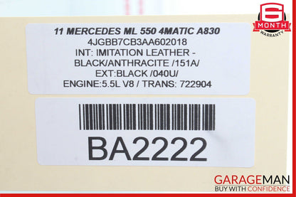 09-13 Mercedes W164 ML550 R350 Driver Steering Wheel w/ Paddle Shifters Black