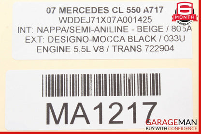 07-10 Mercedes W216 CL550 CL600 CL65 AMG Interior Upper Rear View Mirror Black