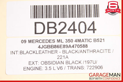 09-13 Mercedes W164 ML320 R350 Front Left Side Upper Seat Cushion Cover Black