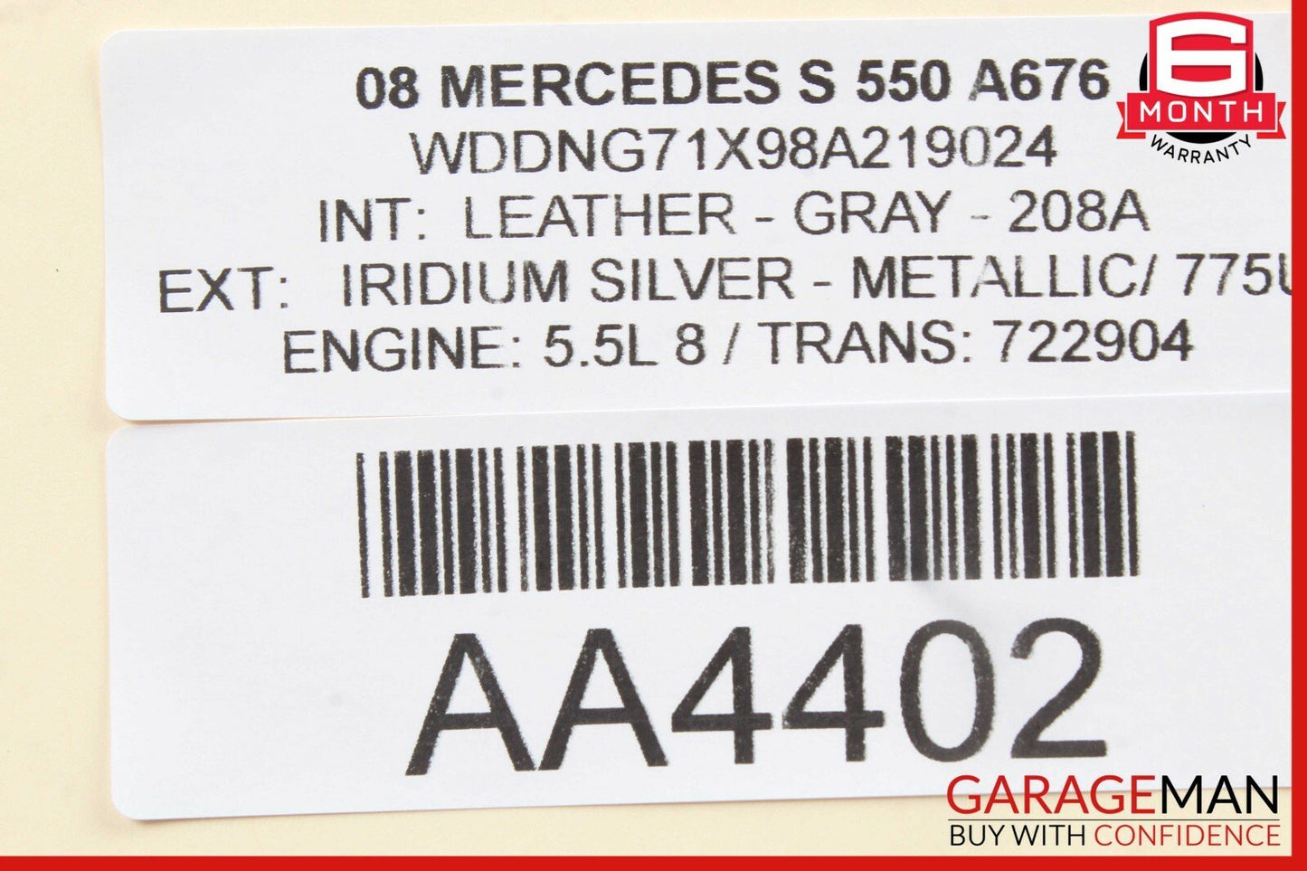 07-09 Mercedes W221 S550 S450 Rear Left Driver Side Overhead Vanity Mirror Gray