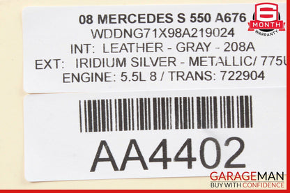 07-09 Mercedes W221 S550 S450 Rear Left Driver Side Overhead Vanity Mirror Gray