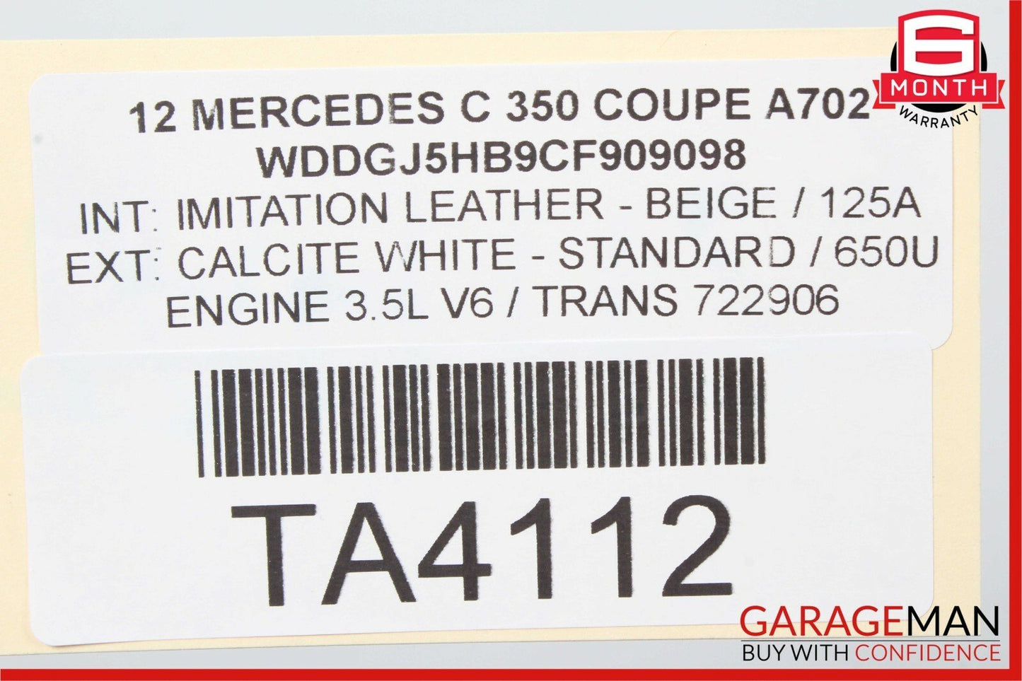 12-14 Mercedes W204 C250 Coupe Sport Right Rocker Panel Side Skirt White OEM