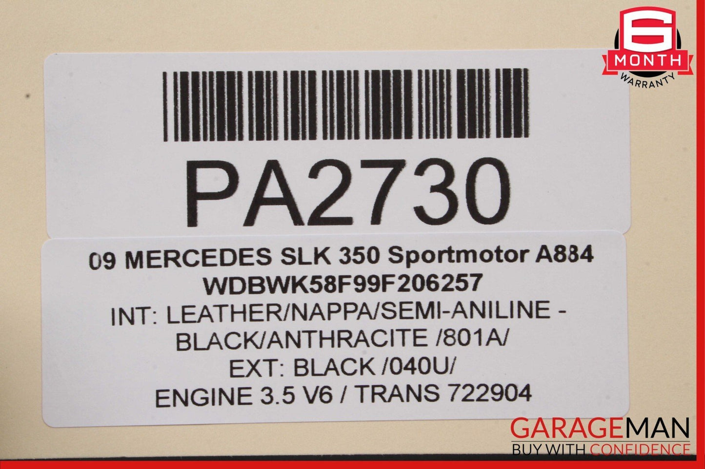 05-11 Mercedes R171 SLK350 Front Right Top Upper Seat Cushion Black