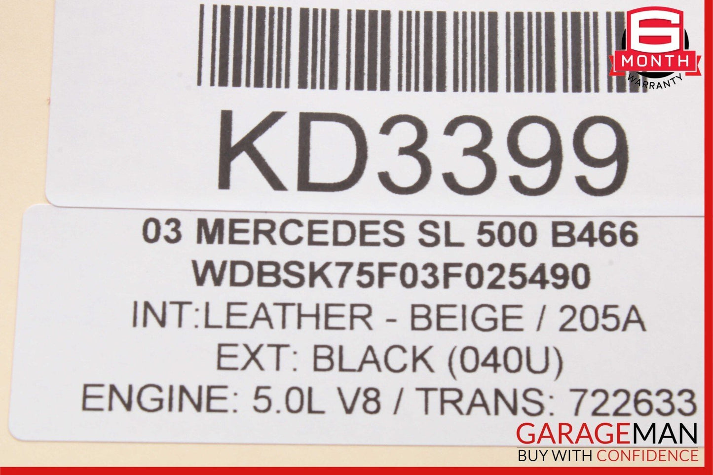03-12 Mercedes SL500 E550 G500 G55 AMG Steering Wheel Airbag Air Bag Beige
