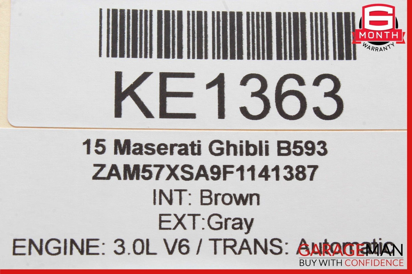 14-17 Maserati Ghibli Rear Right Side Trunk Inner Tail Light Lamp OEM