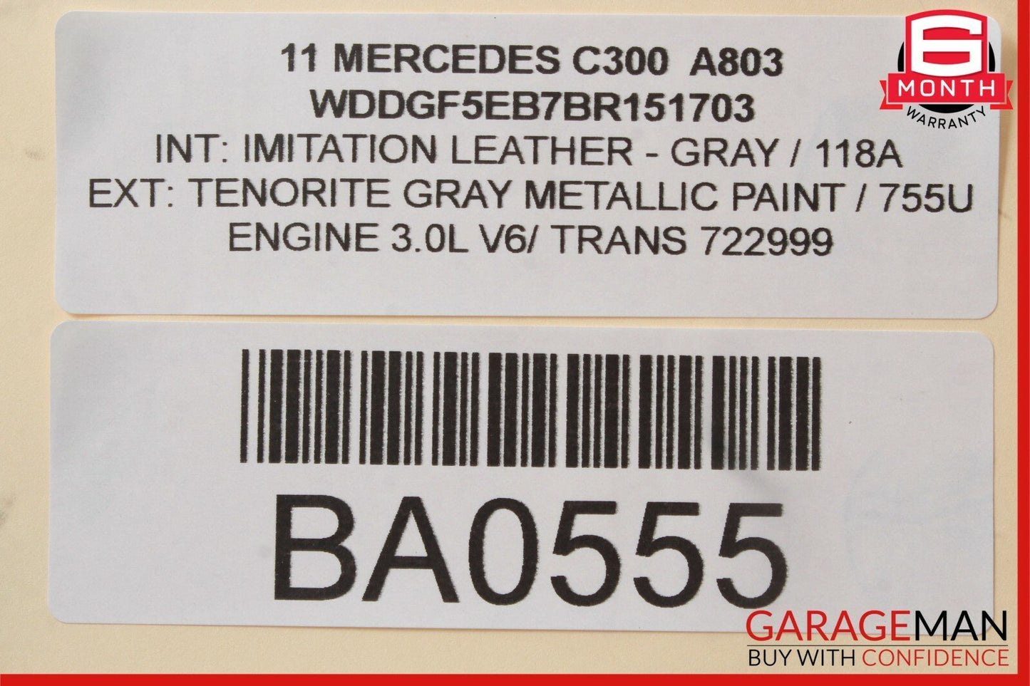 08-14 Mercedes W204 C300 Sedan Rear Right Side Interior Door Panel Cover Gray