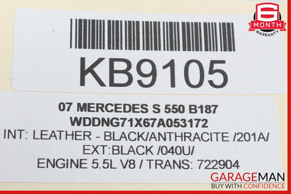 07-09 Mercedes W221 S550 S600 Front Left Side Mirror Door Rear View Black OEM