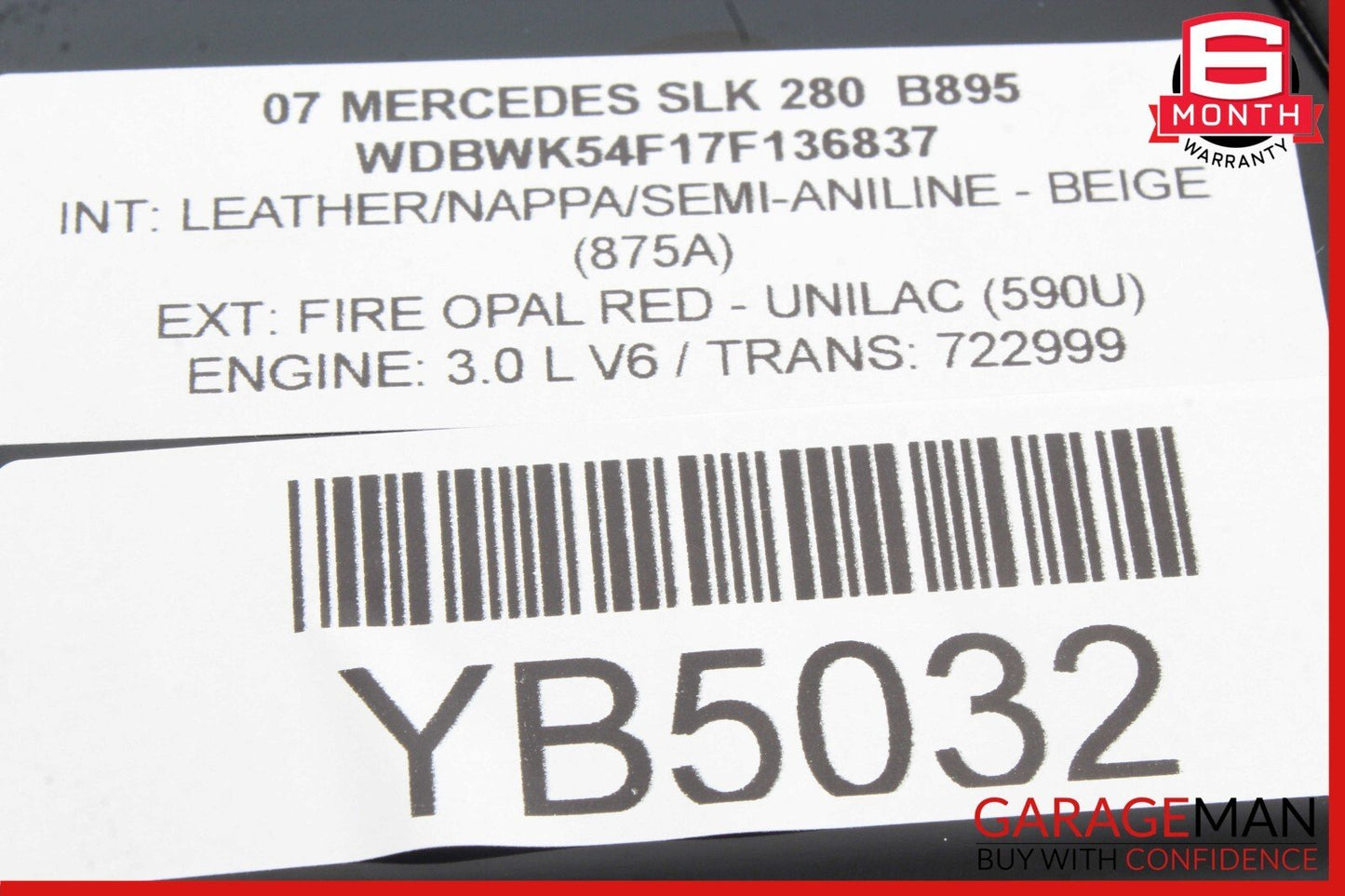 05-11 Mercedes R171 SLK280 SLK350 Rear Right Side Door Quarter Window Glass