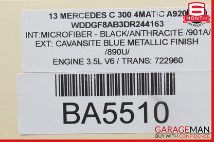 12-14 Mercedes W204 C300 Front Right Side Mirror Door Rear View Glass Blue OEM