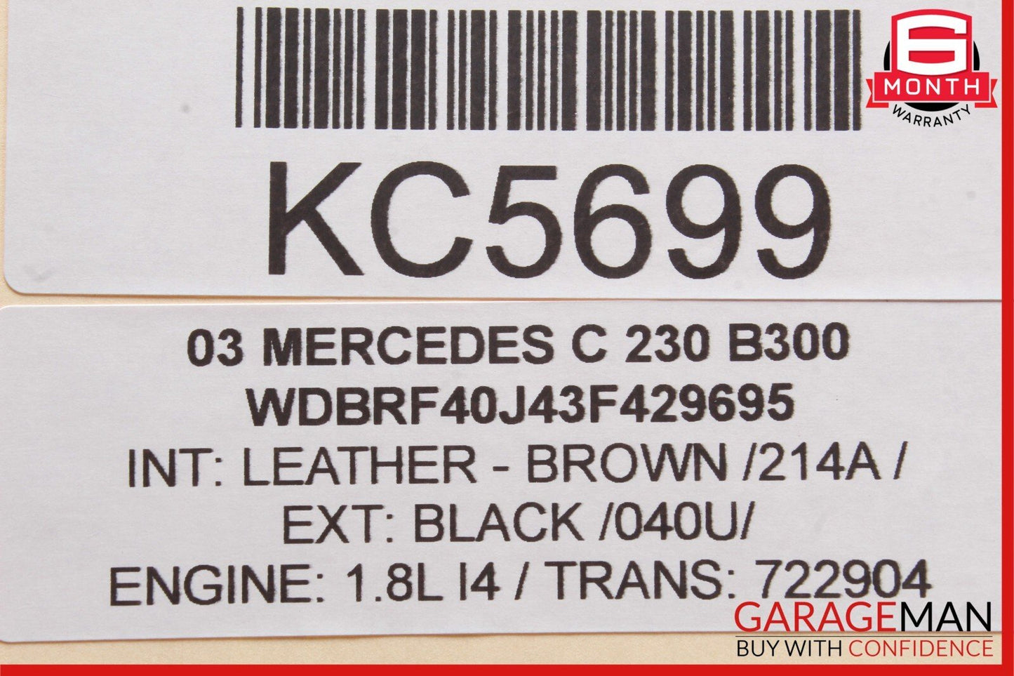 01-07 Mercedes W203 C230 C280 Rear Right Side Door Window Regulator Motor Unit