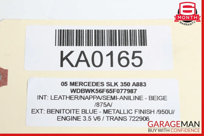 05-11 Mercedes R171 SLK350 Rear Right Side Window Roof C Pillar Panel Blue