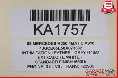 06-10 Mercedes W251 R350 R500 Front Right Side Lower Bottom Seat Cushion Grey