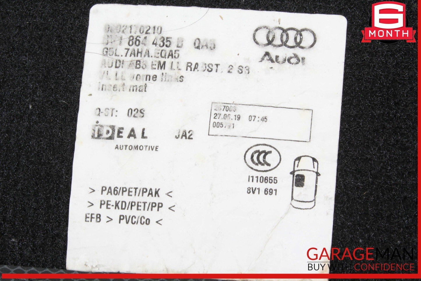 17-20 Audi S3 A3 Front & Rear Floor Mat Carpet Carpets Black Set of 4 OEM