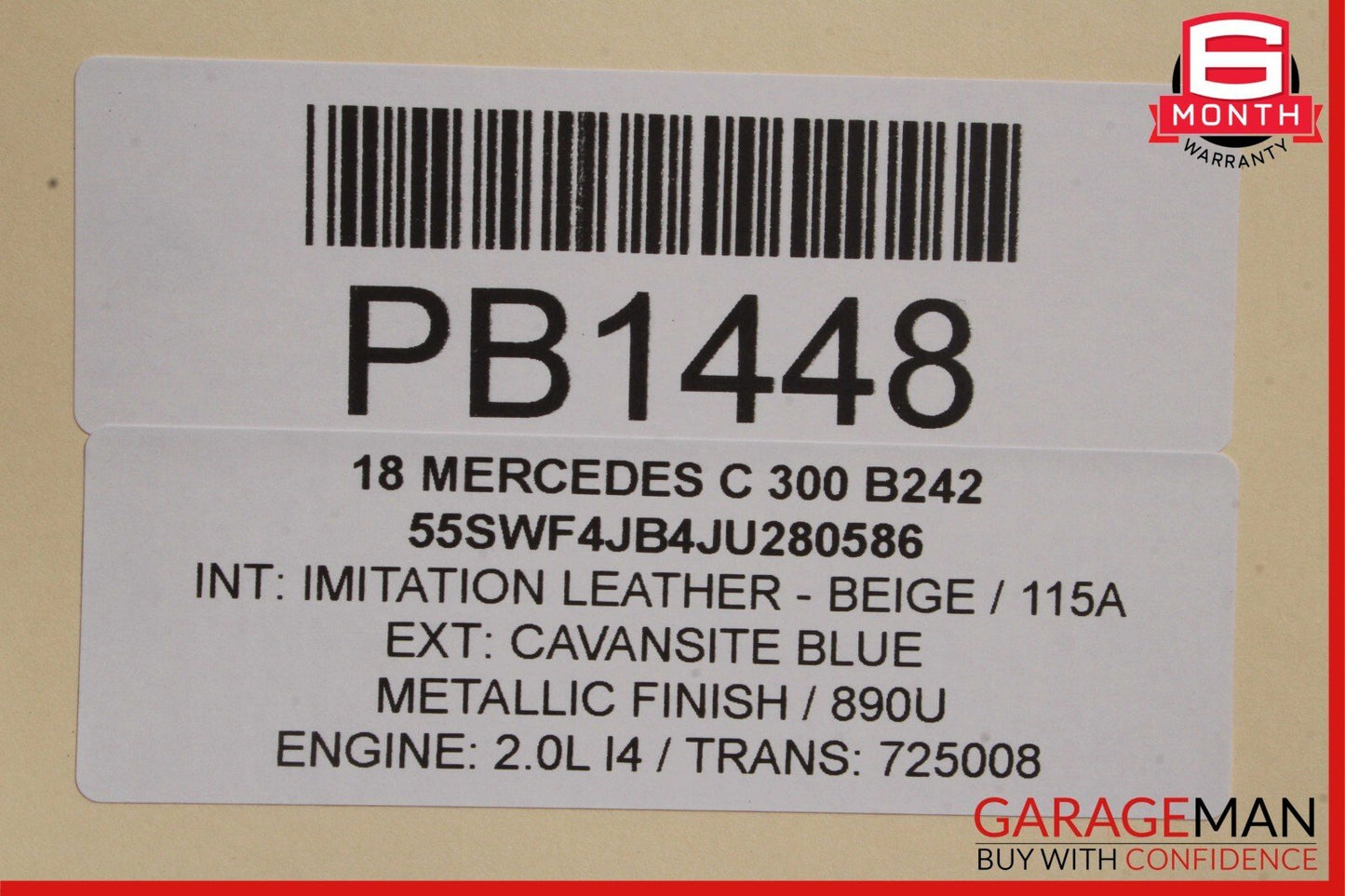 15-20 Mercedes W205 C300 C350e Rear Right Passenger Side Top Upper Seat Cushion